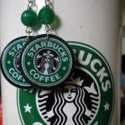 Starbucks with green tumbled agate gemstone. Coffee earrings. Starbucks Coffee. Starbucks Earrings. Starbucks Jewelry.