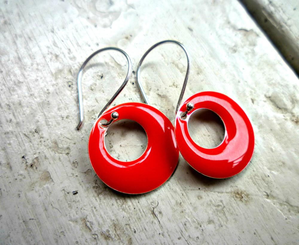 Lady in red. Red Enameled and Bali Sterling Silver earrings. Red & sterling silver earrings.
