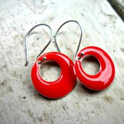 Lady in red. Red Enameled and Bali Sterling Silver earrings. Red & sterling silver earrings.